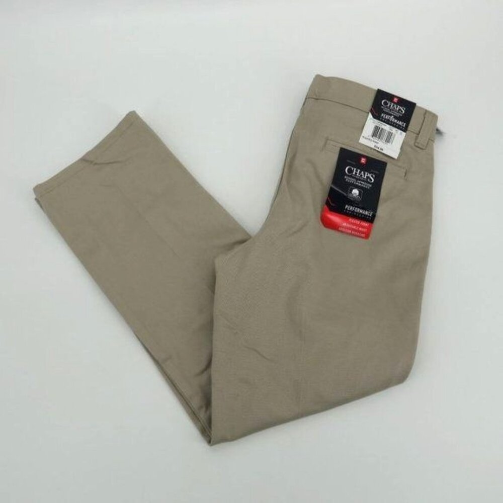 Chaps Boys Performance Khaki Pants 10 Husky Adjustable Waist NWT $34